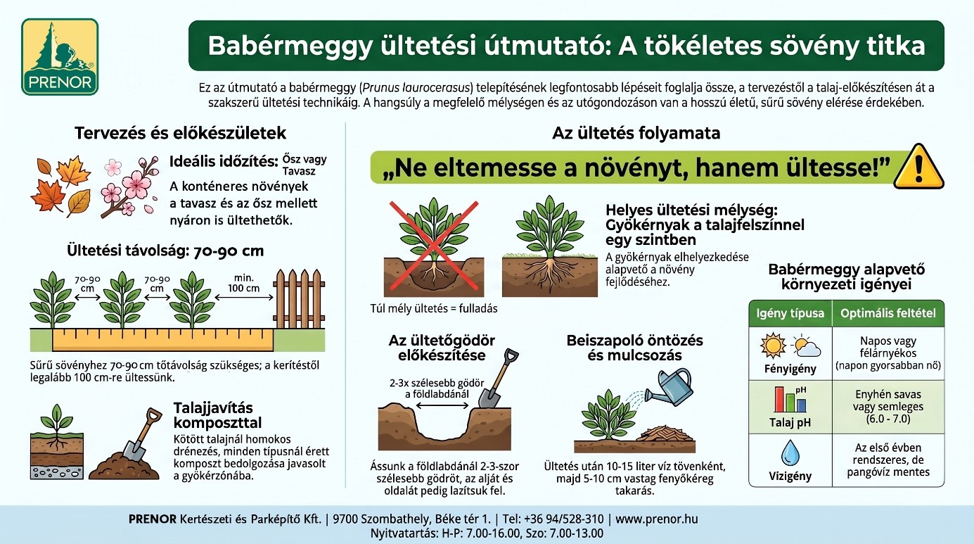 Szakszerű babérmeggy ültetési és gondozási útmutató a helyes tőtávolsággal és ültetési mélységgel – PRENOR Kft.