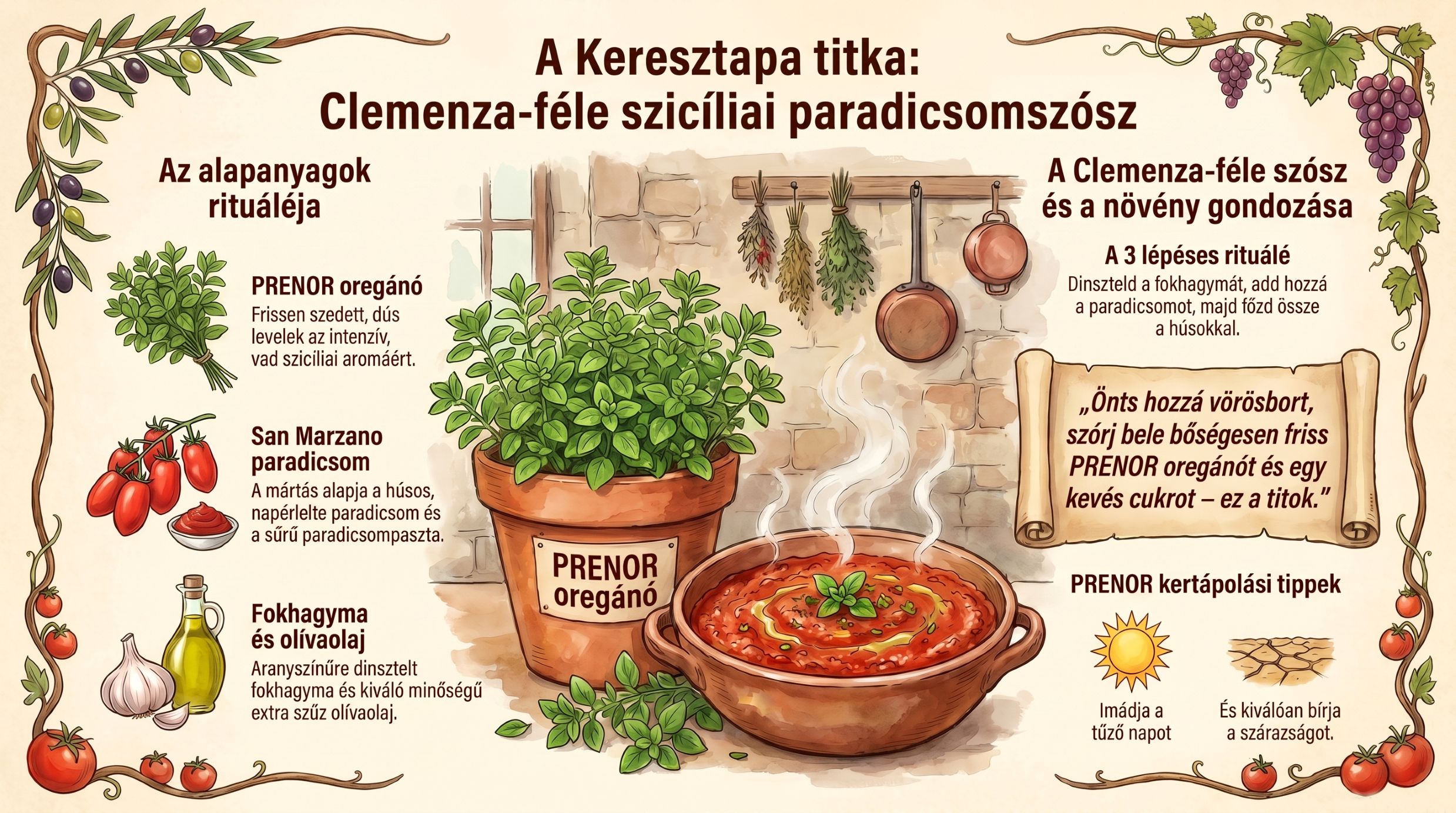 A Keresztapa ihlette szicíliai paradicsomszósz receptje és a PRENOR oregánó gondozási tippjei – PRENOR Kft. Clemenza szicíliai paradicsomszósza friss oregánóval