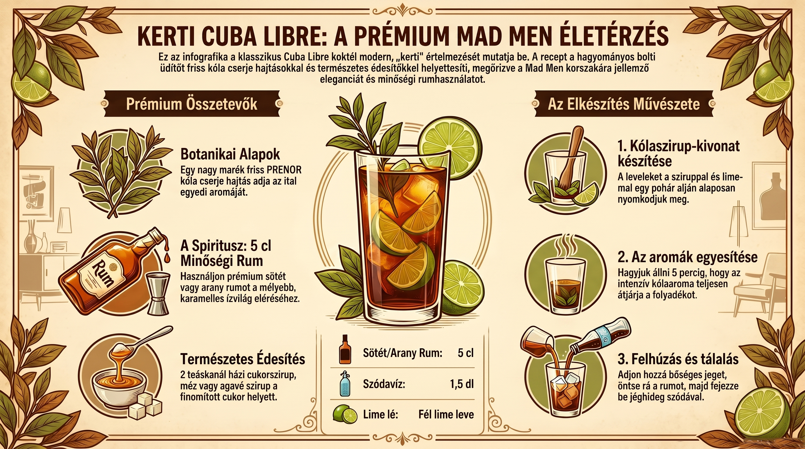 Egészséges, kerti Cuba Libre koktél recept Kóla cserje (Artemisia abrotanum Maritima) felhasználásával, PRENOR.